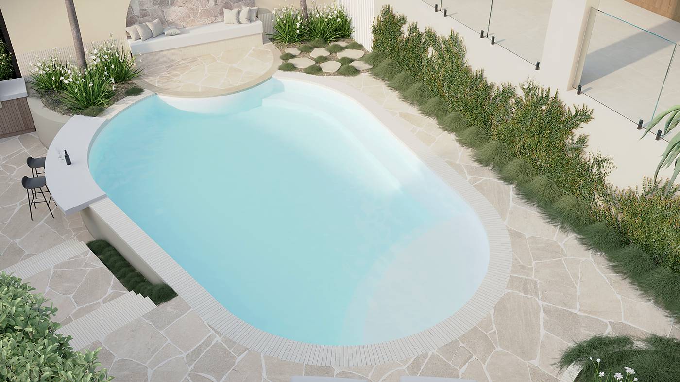 Avalon Court, Avondale Heights, Melbourne. 3D render of the landscape design