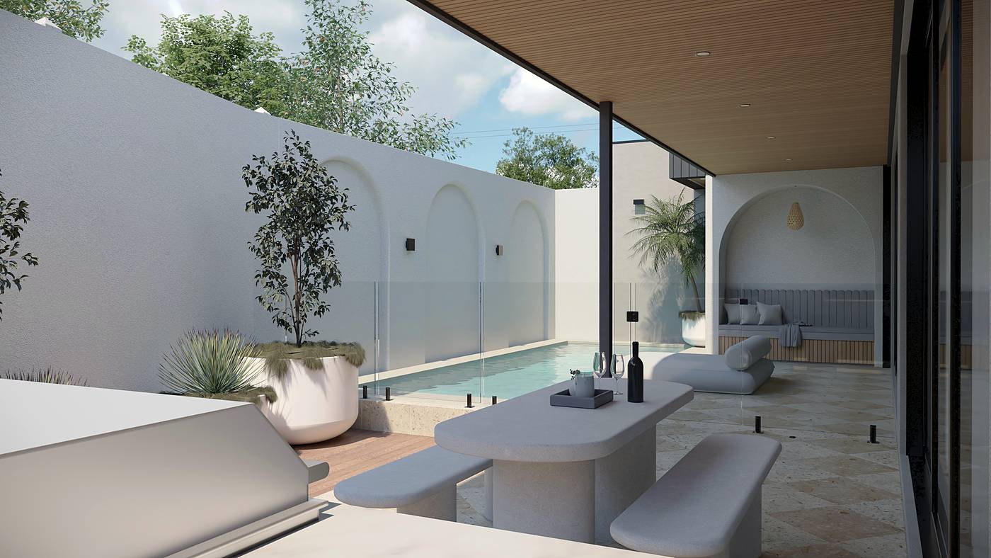 Brewster Street, Essendon, Melbourne. 3D render of the landscape design