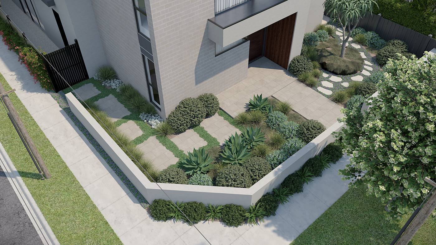 Brewster Street, Essendon, Melbourne. 3D render of the landscape design