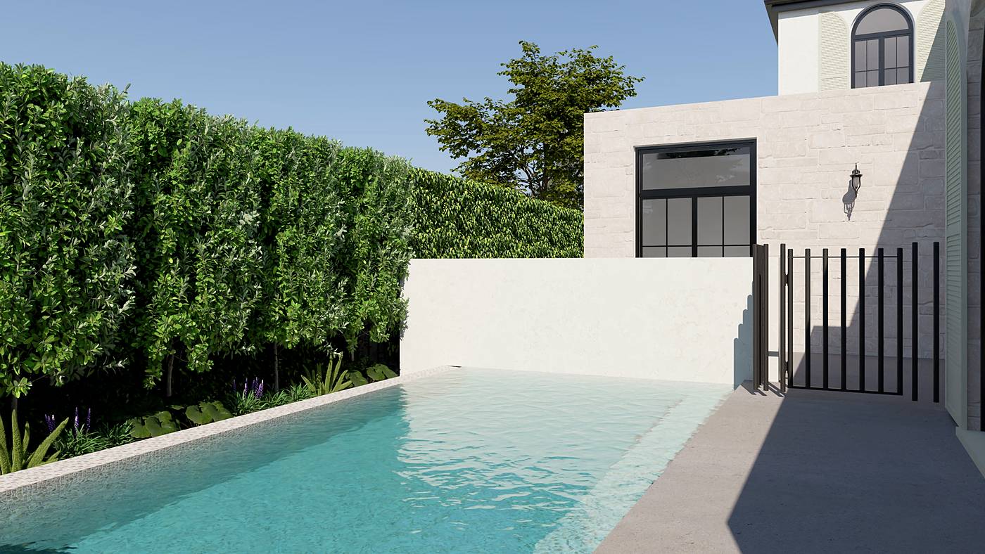 Brunel Street, Malvern East, Melbourne. 3D render of the landscape design