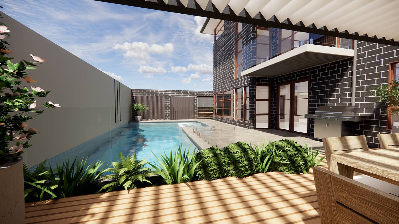Constance Street, Hawthorn East, Melbourne. 3D render of the landscape design