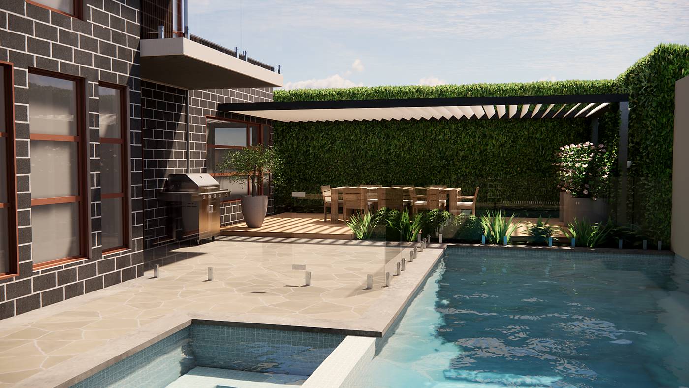 Constance Street, Hawthorn East, Melbourne. 3D render of the landscape design