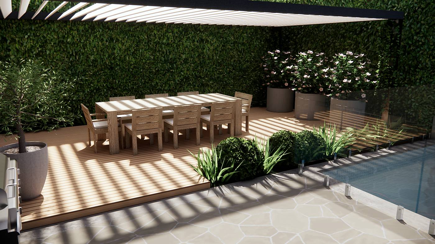 Constance Street, Hawthorn East, Melbourne. 3D render of the landscape design