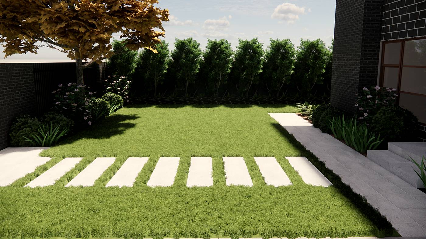Constance Street, Hawthorn East, Melbourne. 3D render of the landscape design