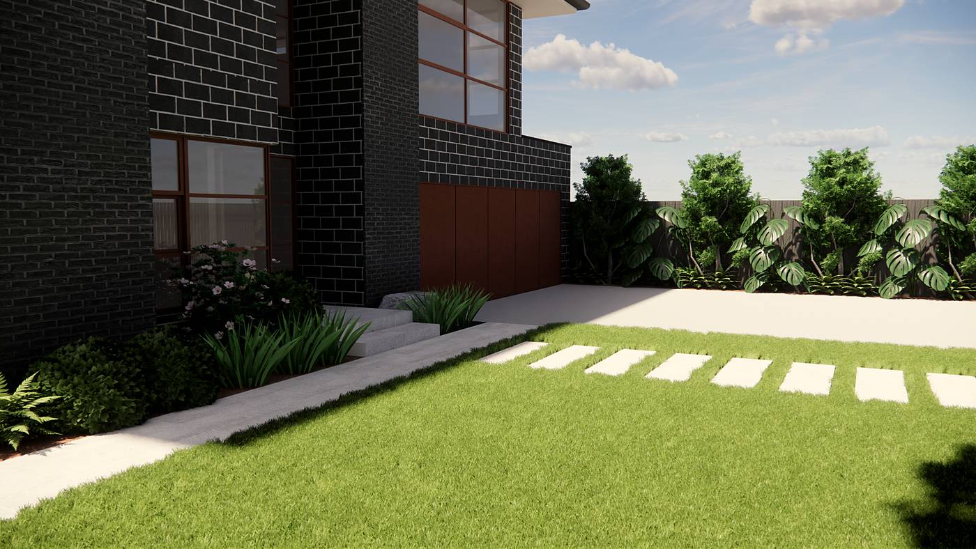 Constance Street, Hawthorn East, Melbourne. 3D render of the landscape design