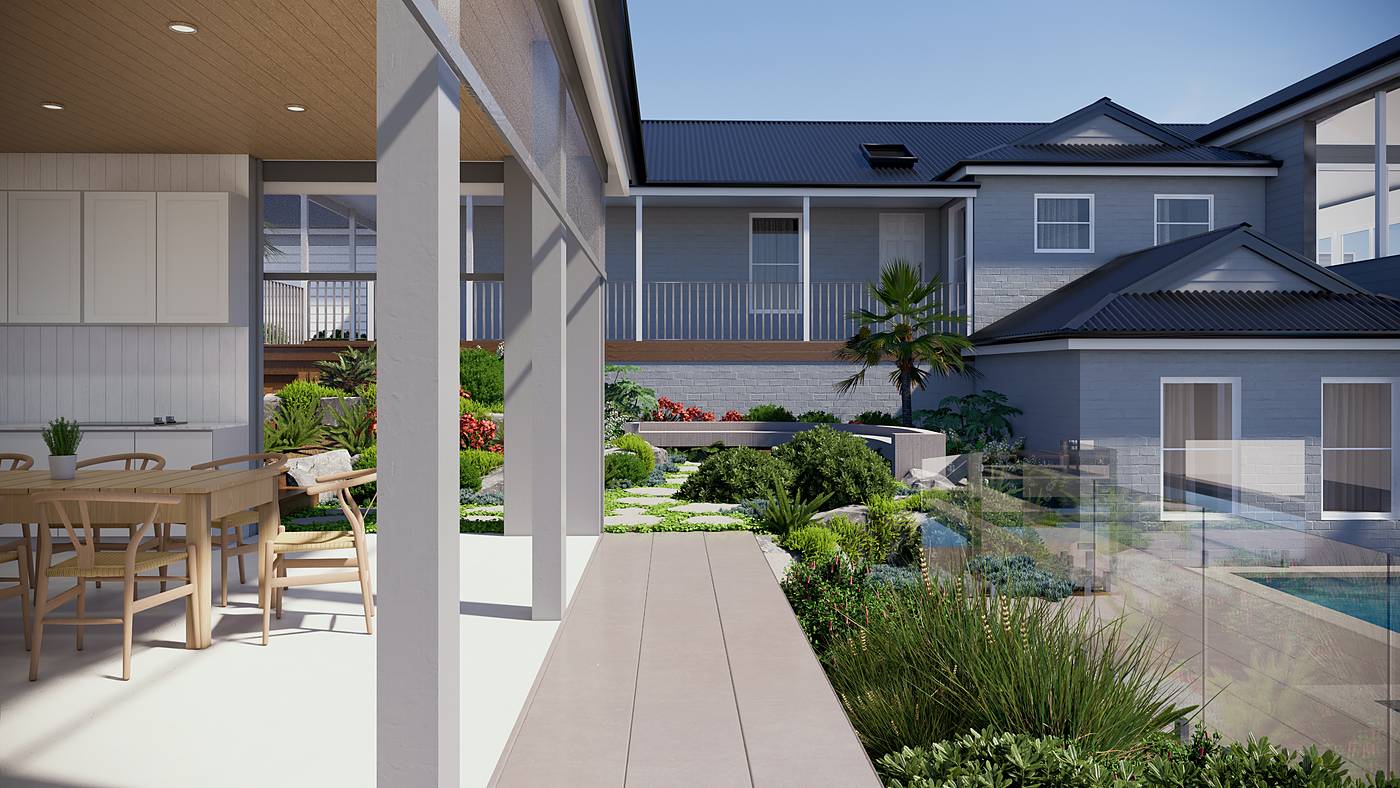 Dickie Road, Bacchus Marsh, Victoria. 3D render of the landscape design