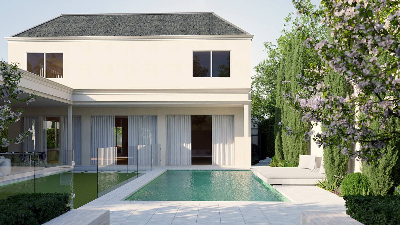 Ferdinand Avenue, Balwyn North, Melbourne. 3D render of the landscape design