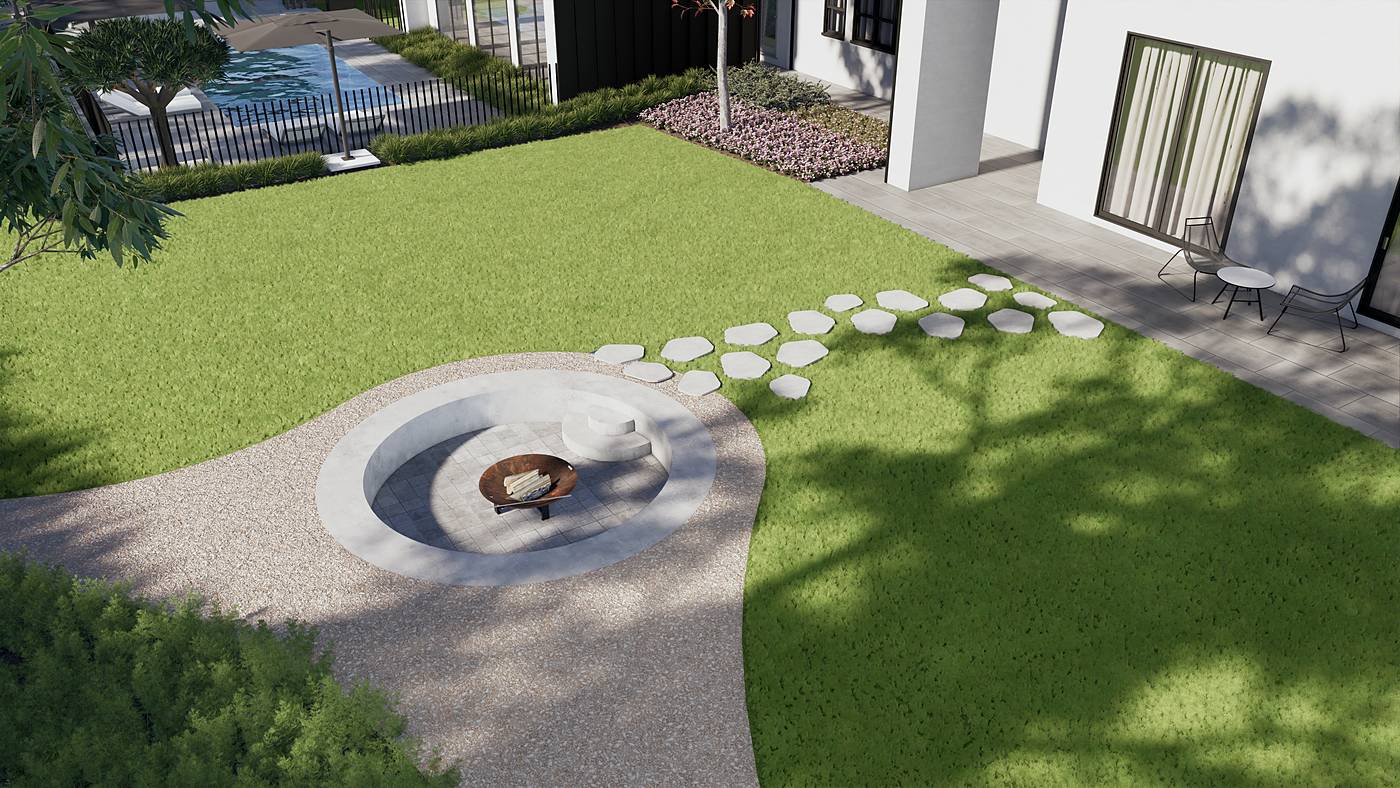 Heals Road, Mernda, Melbourne. 3D render of the landscape design