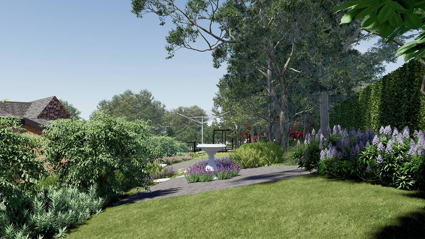 Lillipet Lane, Pakenham East, Melbourne. 3D render of the landscape design