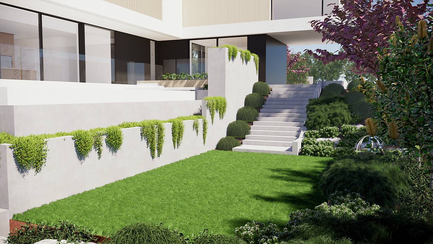 Lum Road, Wheelers Hill, Melbourne. 3D render of the landscape design