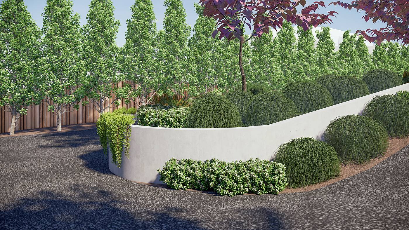 Lum Road, Wheelers Hill, Melbourne. 3D render of the landscape design