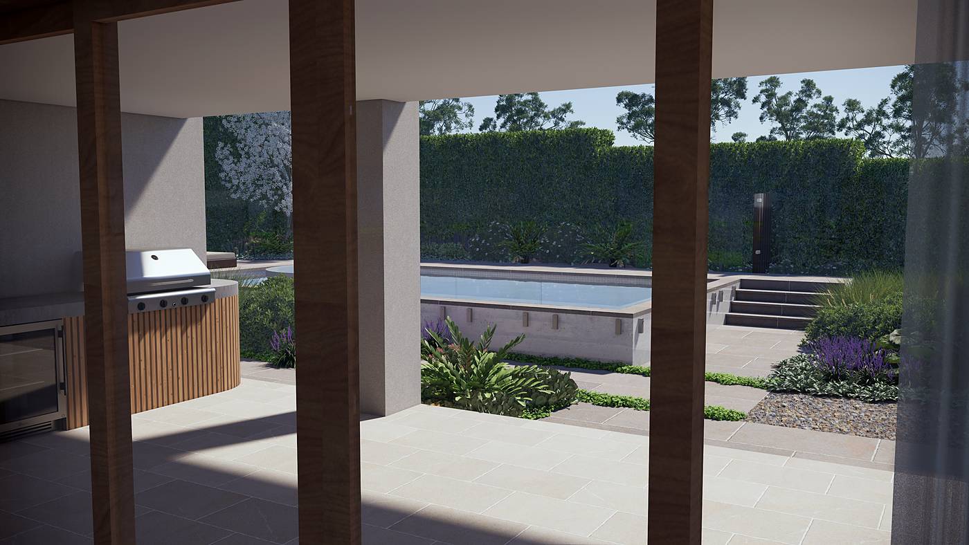 Mackelroy Road, Plenty, Melbourne. 3D render of the landscape design