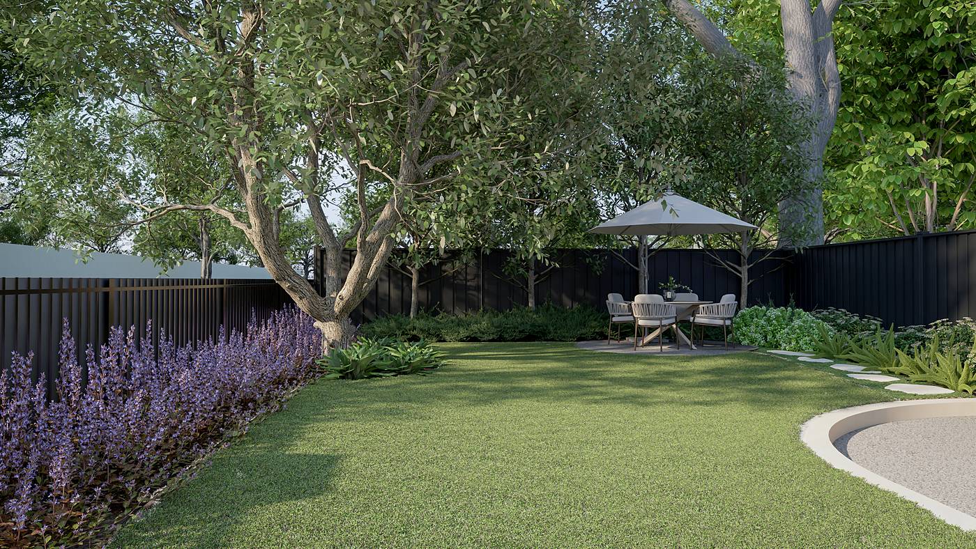 Neill Street, Berwick, Melbourne. 3D render of the landscape design