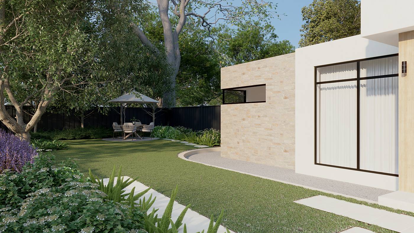Neill Street, Berwick, Melbourne. 3D render of the landscape design