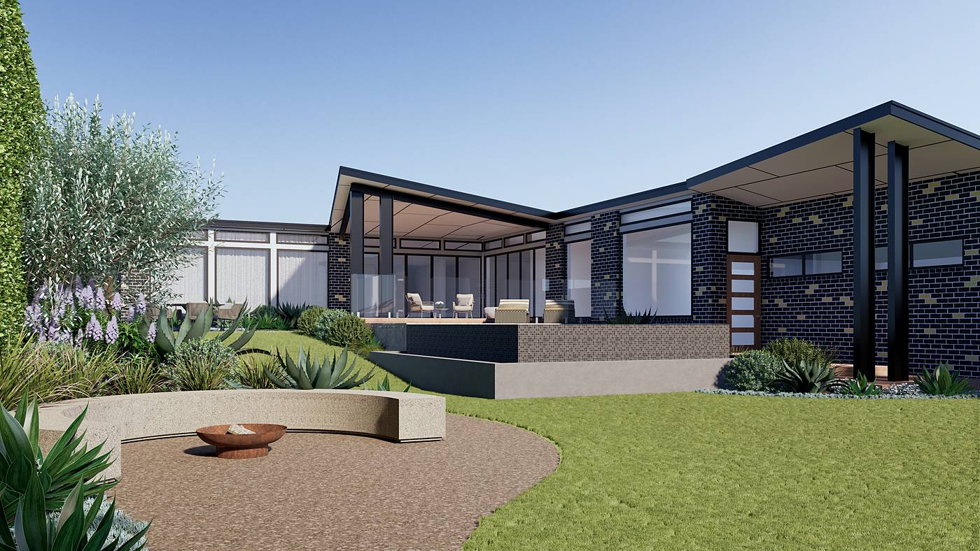 Olive Avenue, Harkaway, Melbourne. 3D render of the landscape design