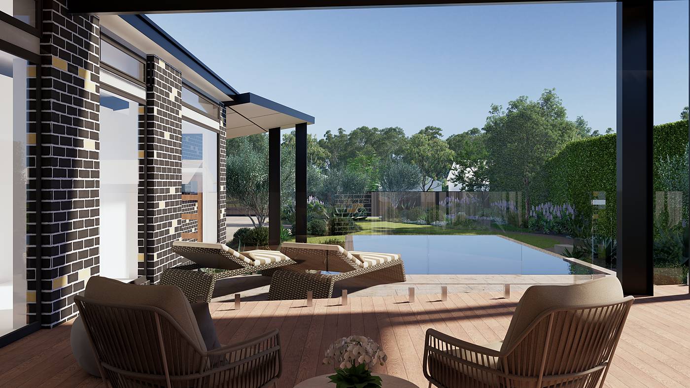 Olive Avenue, Harkaway, Melbourne. 3D render of the landscape design