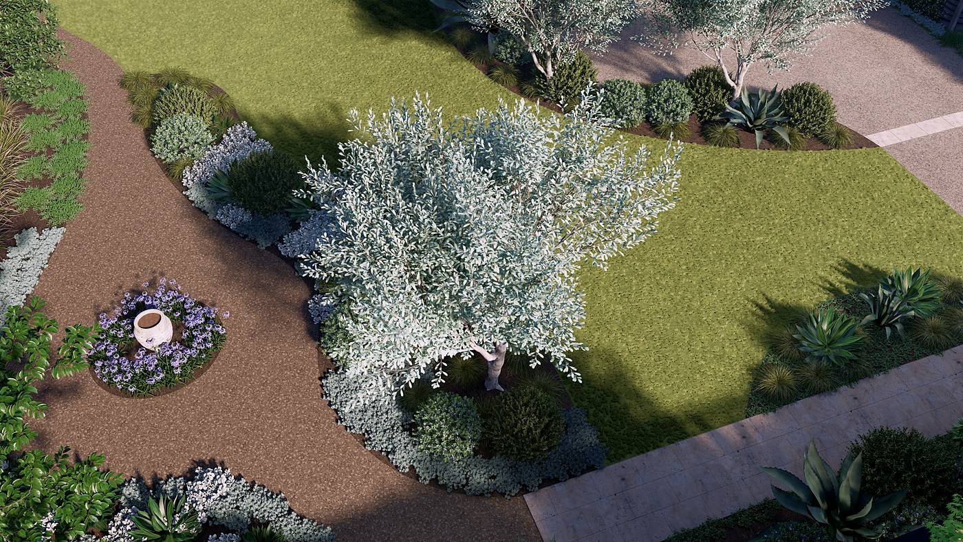 Olive Avenue, Harkaway, Melbourne. 3D render of the landscape design
