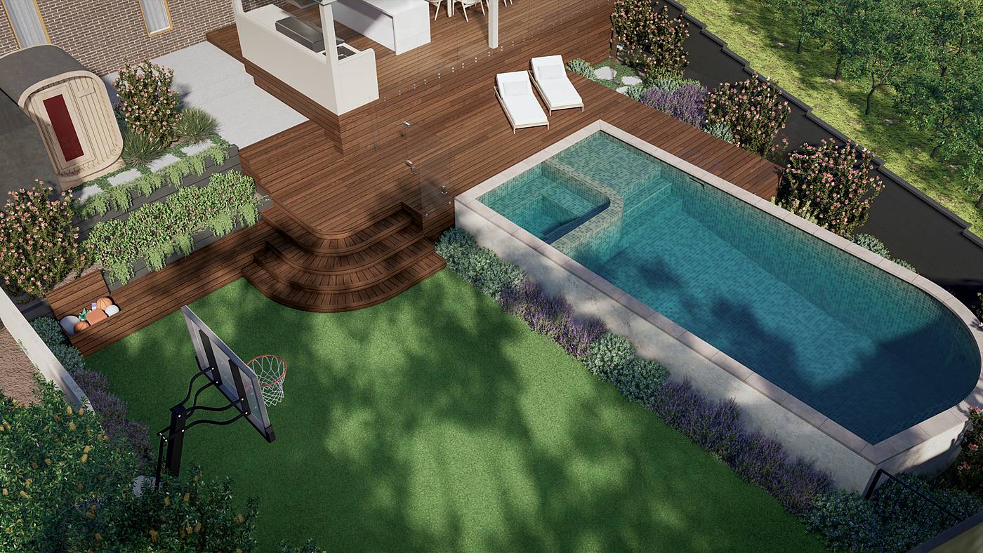 O'Meara Place, Macleod, Melbourne. 3D render of the landscape design