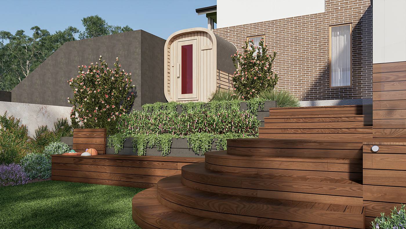 O'Meara Place, Macleod, Melbourne. 3D render of the landscape design