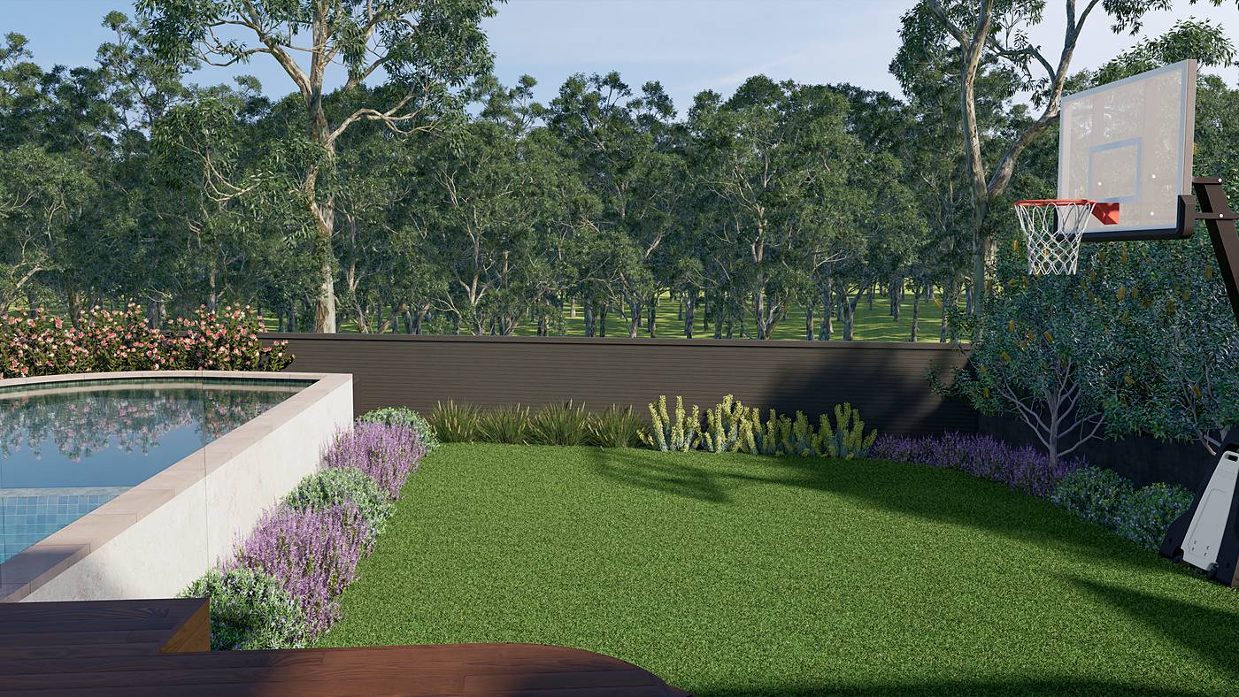 O'Meara Place, Macleod, Melbourne. 3D render of the landscape design