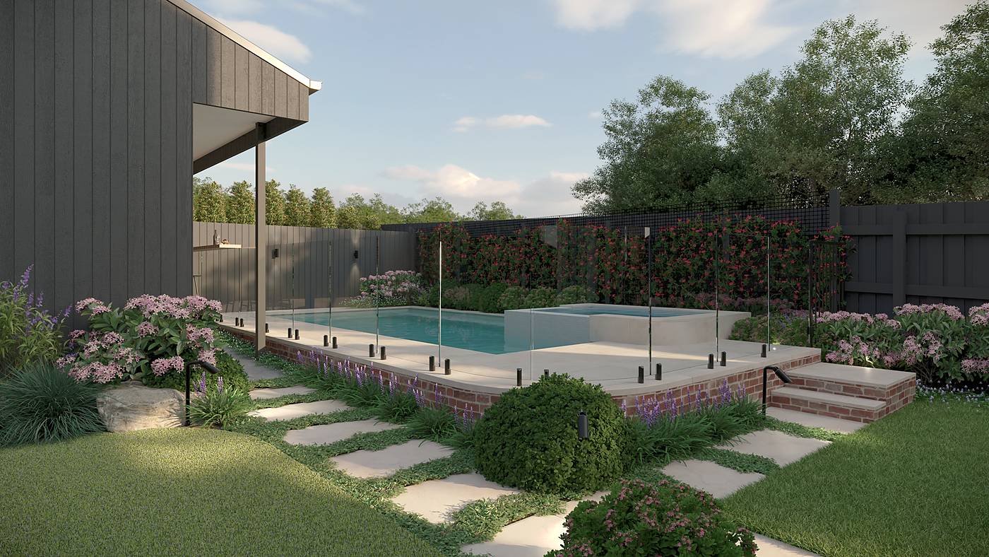 Orient Grove, Preston, Melbourne. 3D render of the landscape design