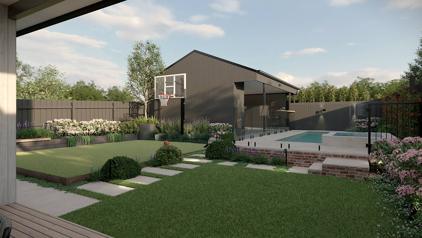 Orient Grove, Preston, Melbourne. 3D render of the landscape design