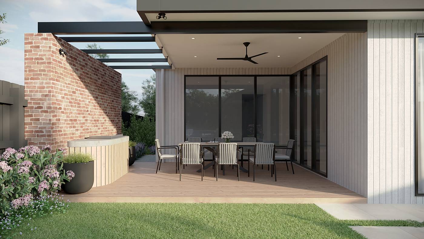 Orient Grove, Preston, Melbourne. 3D render of the landscape design