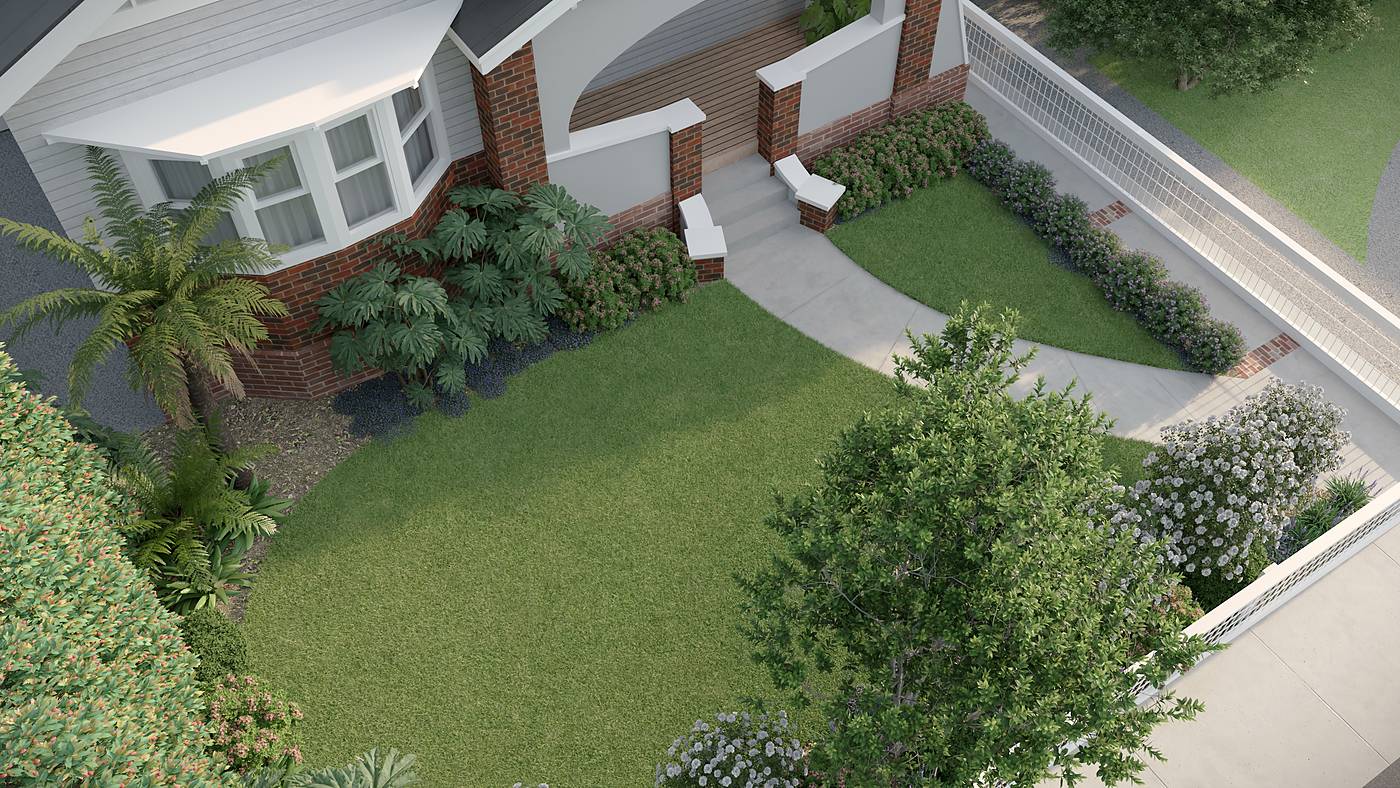 Orient Grove, Preston, Melbourne. 3D render of the landscape design