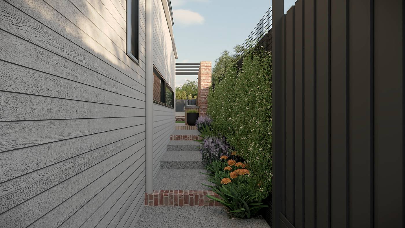 Orient Grove, Preston, Melbourne. 3D render of the landscape design
