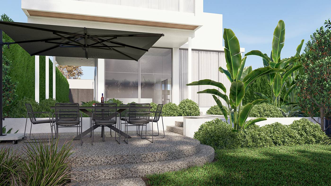Park Avenue, Kew, Melbourne. 3D render of the landscape design