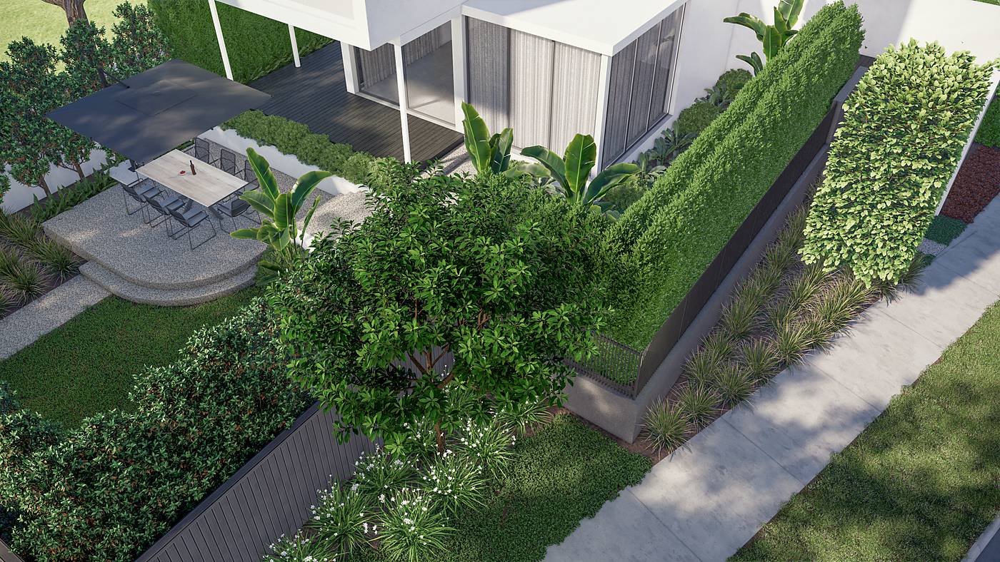 Park Avenue, Kew, Melbourne. 3D render of the landscape design