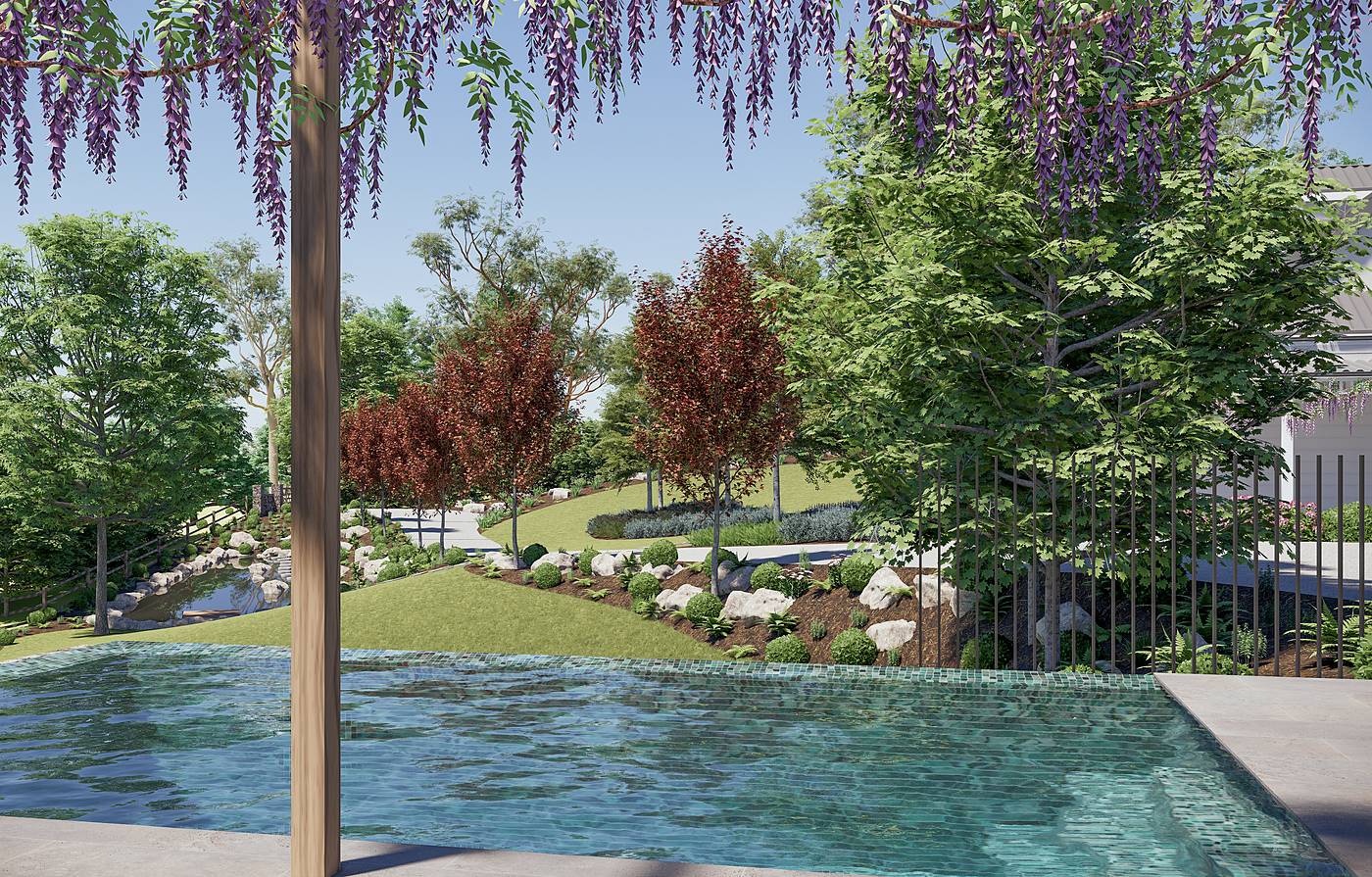 Payne Road, Beaconsfield, Melbourne. 3D render of the landscape design
