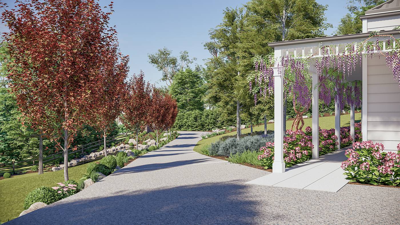 Payne Road, Beaconsfield, Melbourne. 3D render of the landscape design