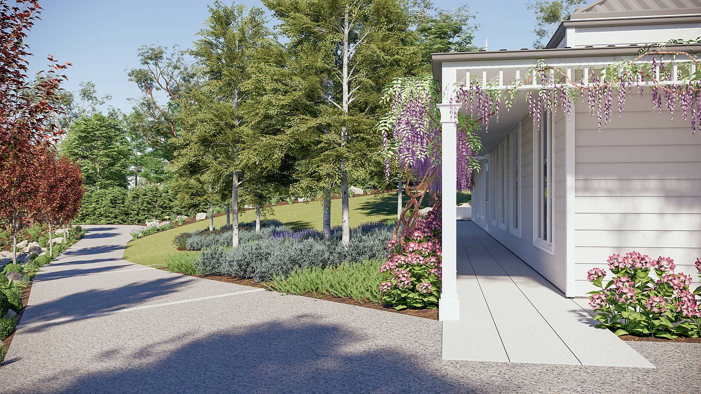 Payne Road, Beaconsfield, Melbourne. 3D render of the landscape design