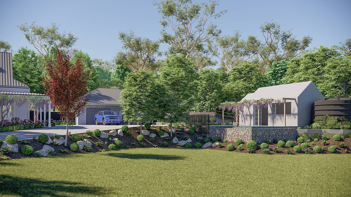 Payne Road, Beaconsfield, Melbourne. 3D render of the landscape design