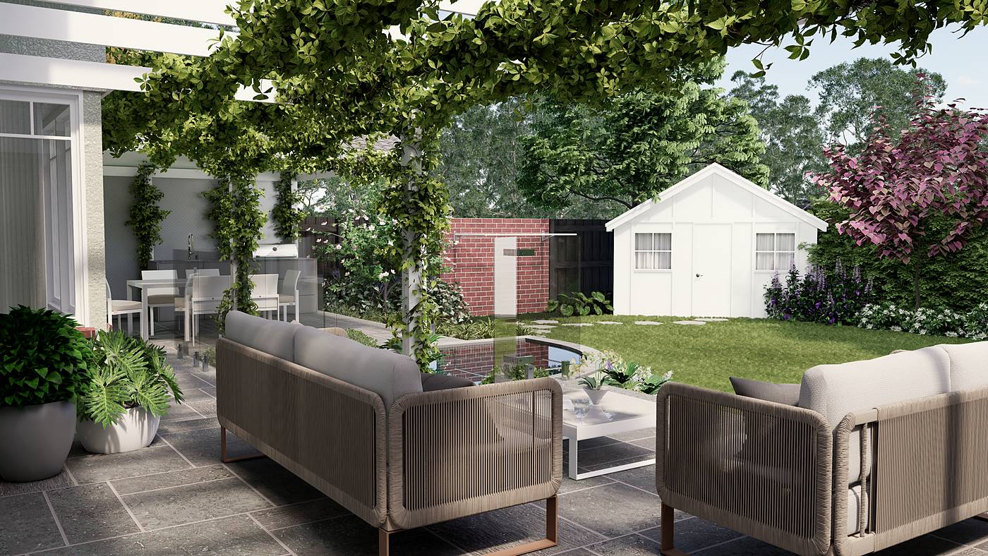 Pembroke Street, Surrey Hills, Melbourne. 3D render of the landscape design