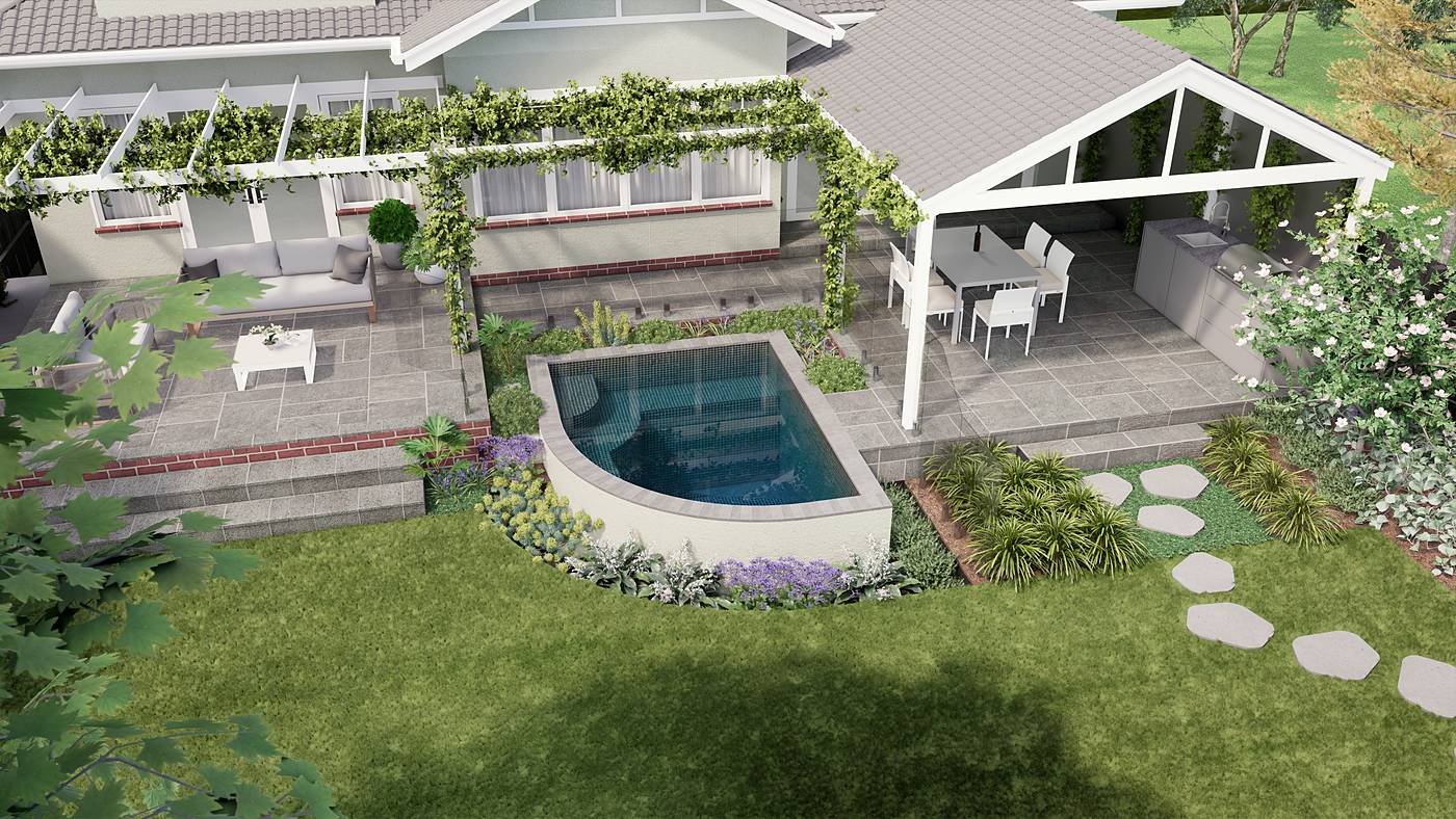 Pembroke Street, Surrey Hills, Melbourne. 3D render of the landscape design