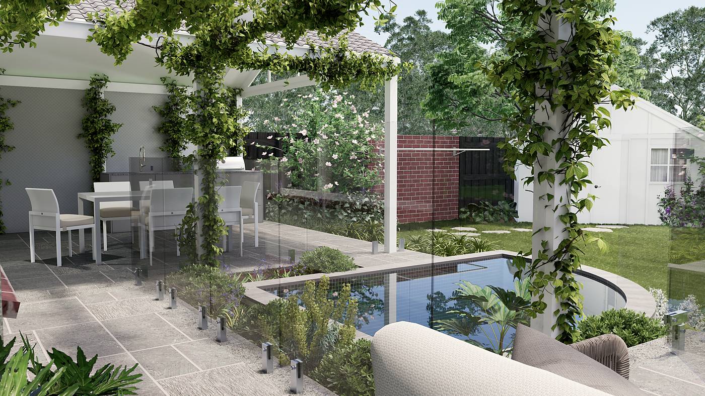 Pembroke Street, Surrey Hills, Melbourne. 3D render of the landscape design