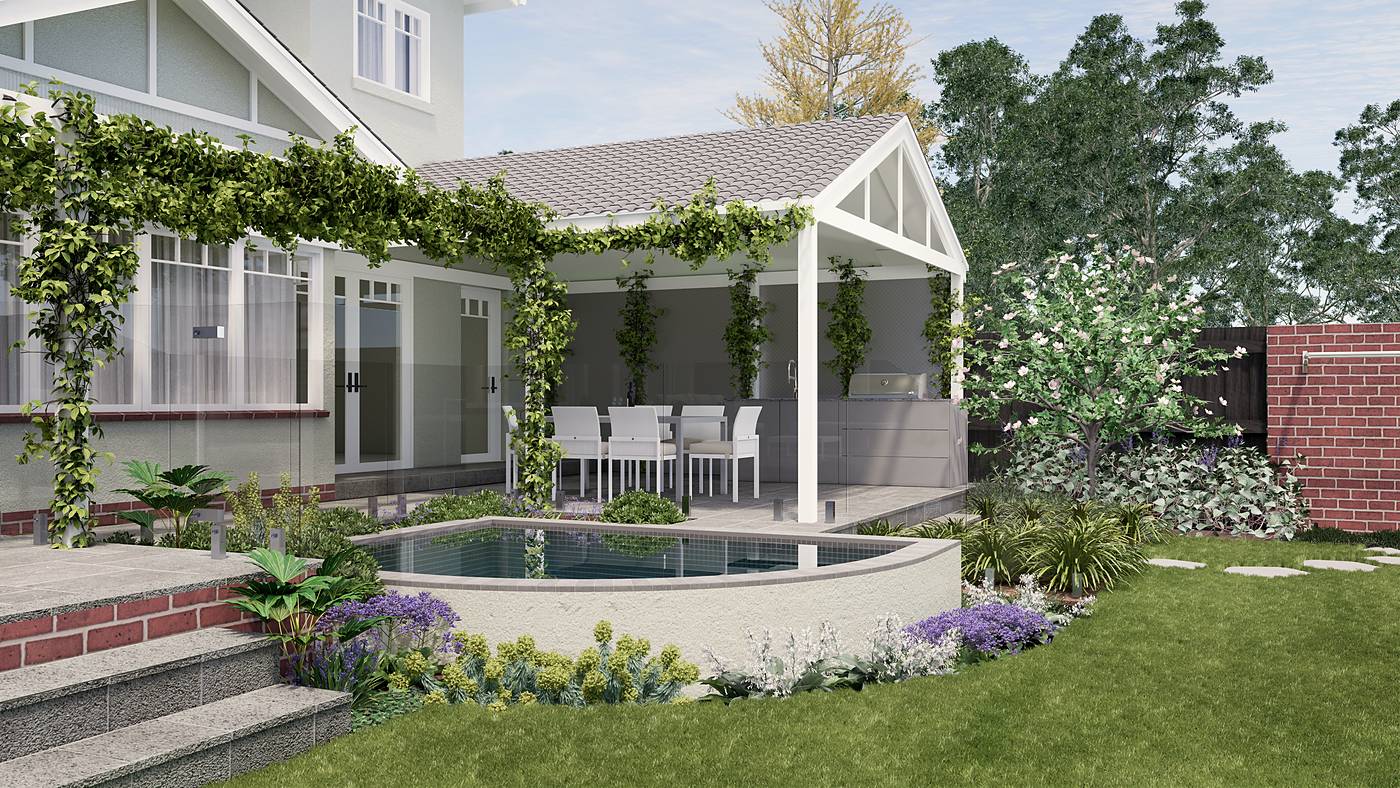 Pembroke Street, Surrey Hills, Melbourne. 3D render of the landscape design
