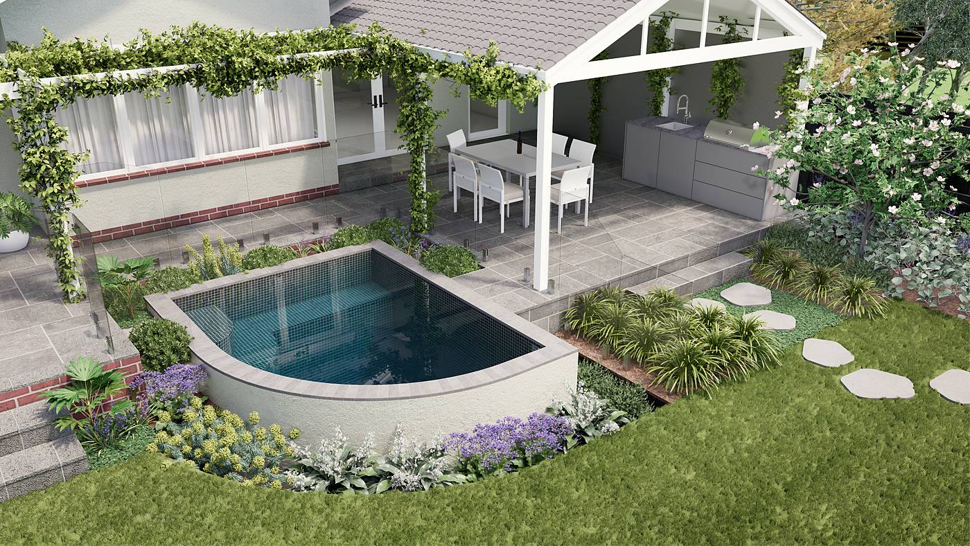 Pembroke Street, Surrey Hills, Melbourne. 3D render of the landscape design