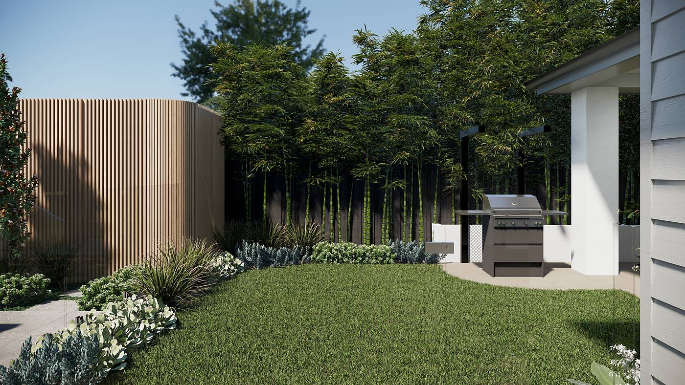 Raleigh Street, Thornbury, Melbourne. 3D render of the landscape design