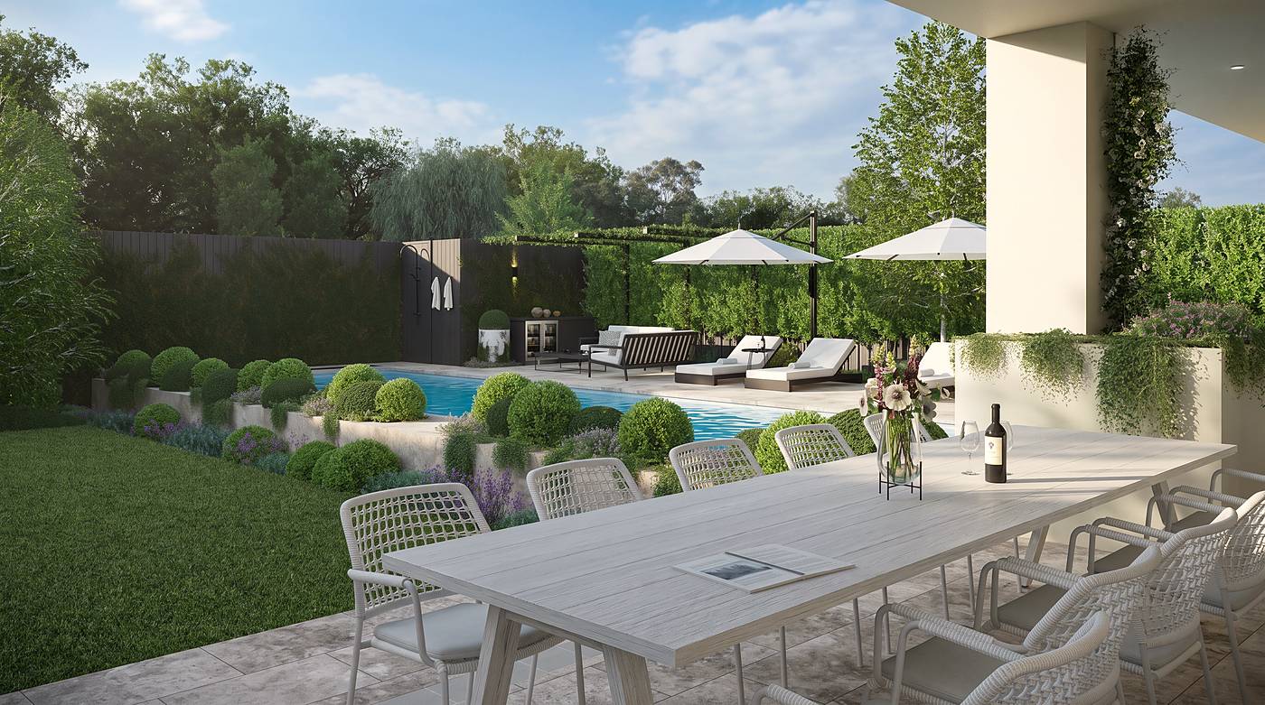 The Avenue, Malvern East, Melbourne. 3D render of the landscape design