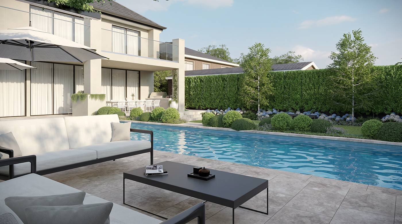 The Avenue, Malvern East, Melbourne. 3D render of the landscape design