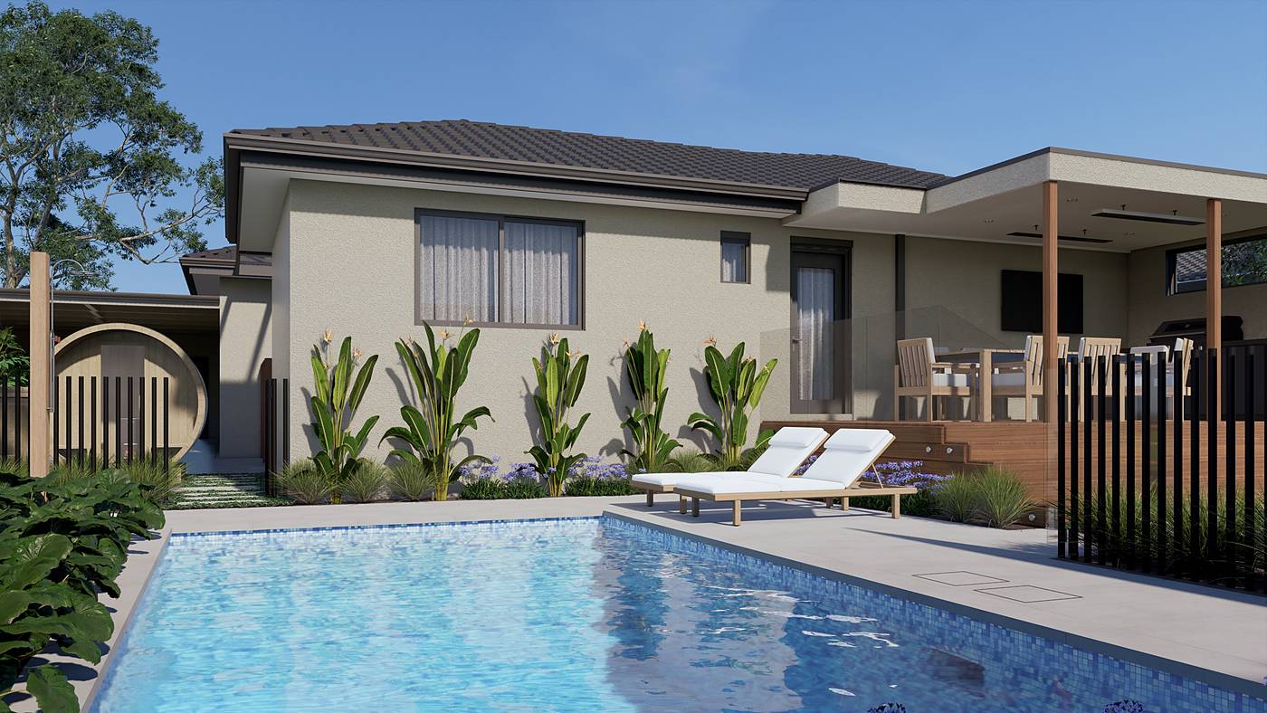 Thomson Drive, Rosanna, Melbourne. 3D render of the landscape design