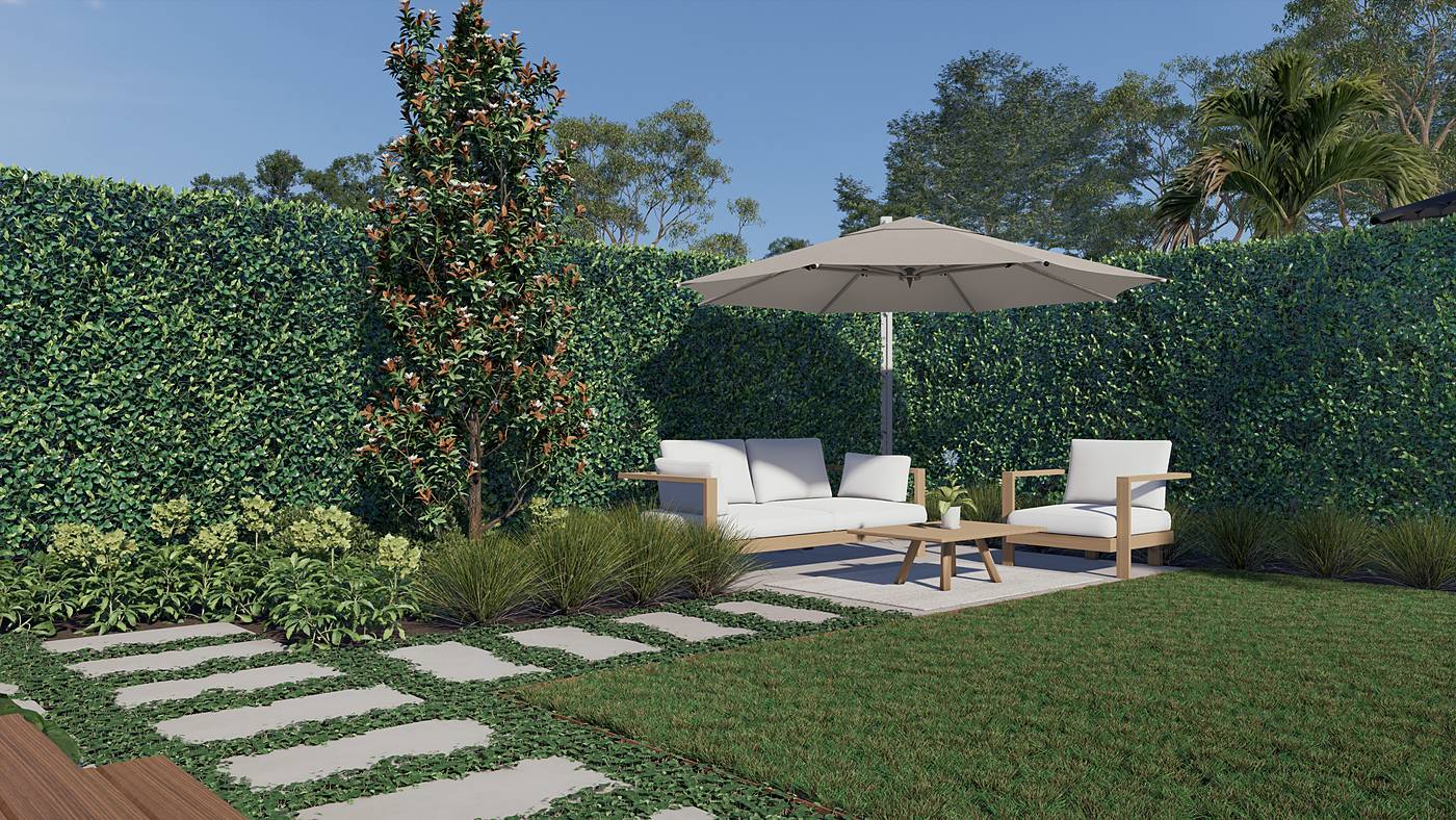 Thomson Drive, Rosanna, Melbourne. 3D render of the landscape design