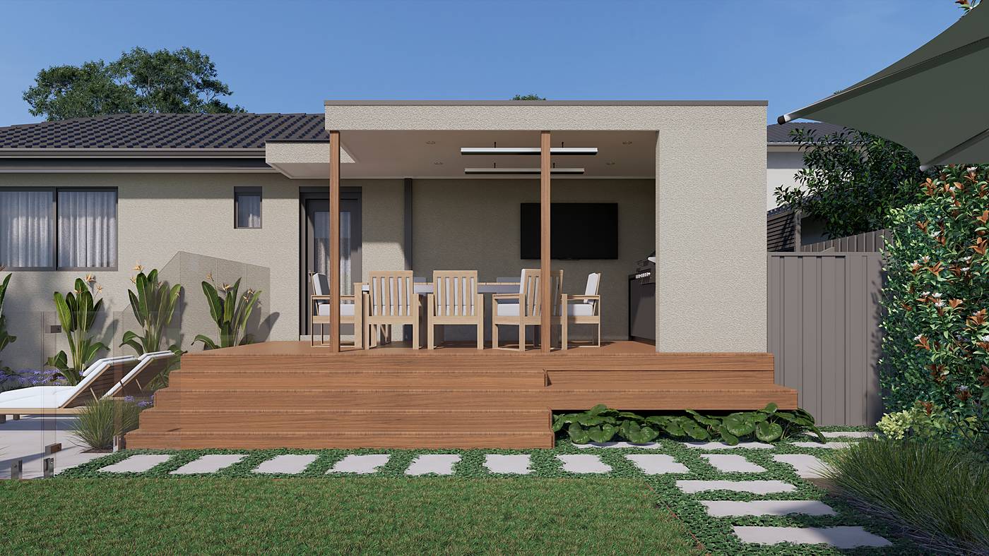 Thomson Drive, Rosanna, Melbourne. 3D render of the landscape design
