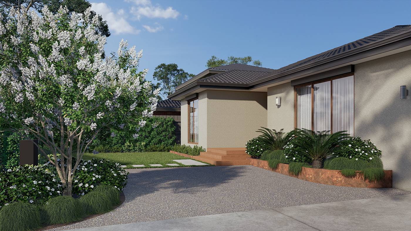 Thomson Drive, Rosanna, Melbourne. 3D render of the landscape design